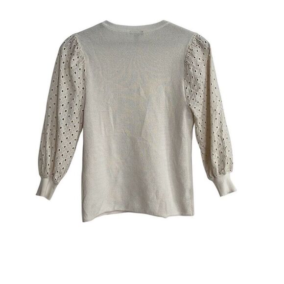 Ann Taylor Factory Blouson Eyelet Sleeve Pullover Sweater White Size Small - Picture 7 of 7